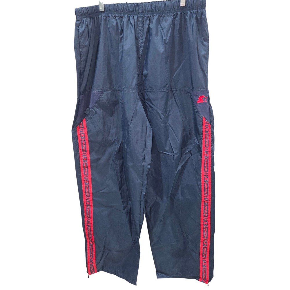 Vintage 90s Starter Track Pants Mens XL Navy Red Nylon Ankle Zip Logo Tape